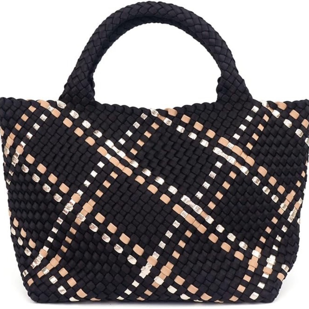 Stylish Black and Tan Woven Tote Bag
